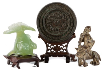 Chinese & Japanese Bronze and Carved Hardstone Cabinet Pieces
