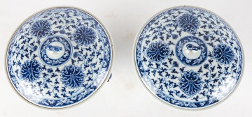 Pair of Chinese Blue and White Porcelain Chafing Dishes