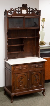 Chinese Hardwood & Marble Top Display Cabinet