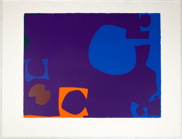 Patrick Heron (British, 1920-1999) "Blue + Deep Violet with Orange, Brown and Green"