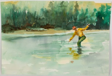 Unknown Artist (20th Century) Fly Fisherman Watercolor