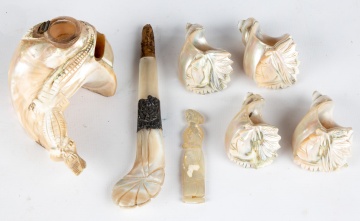 19th Century Carved Mother of Pearl Table Napkin Rings, Ink well and Articles