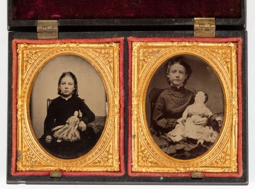 Double Tintype of Young Girls with Dolls