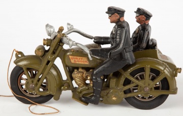 Cast Iron Hubley Harley Davidson Motorcycle with Side Car