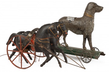 Early Painted Tin Horse Carriage & Pull Toy