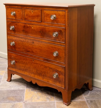 New England Hepplewhite Figured Cherry Chest