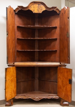 Continental English Walnut Corner Cabinet