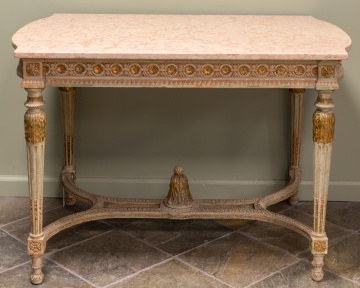 French Carved and Giltwood Polychrome Center Table with Marble Top