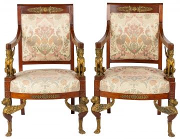 Pair of French Egyptian Revival Arm Chairs
