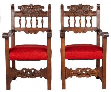 19th Century Italian School Walnut Arm Chairs