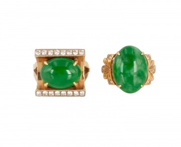 (2) Gold, Diamond & Jade Rings