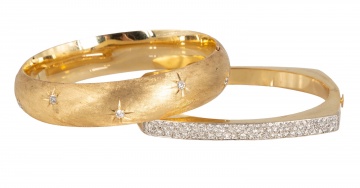 (2) 14k Gold & Diamond Bracelets