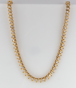 14K Gold and Diamond Necklace with Matching Bracelet