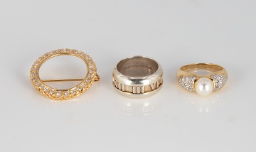 (2) Gold Rings, and Gold and Diamond Pin