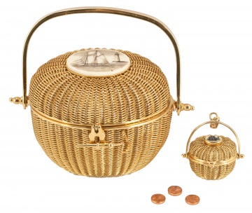 14K Gold Nantucket Baskets with 3 Miniature Pennies