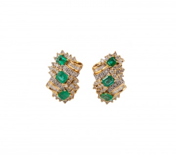 18K Gold, Emerald & Diamond Earrings