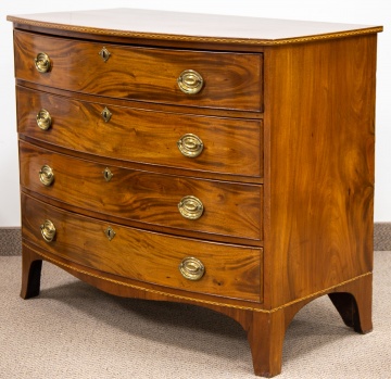 New England Hepplewhite Inlaid Mahogany Bow Front Chest