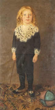  (2) 19th Century Painting's of a Young Boy and Girl with Doll