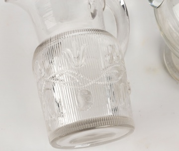 Early Blown Glass Bellflower Water Pitcher and Blown Glass Handled Vase