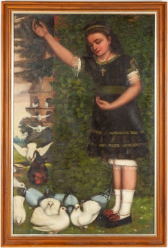 19th Century Painting of Girl with Doves