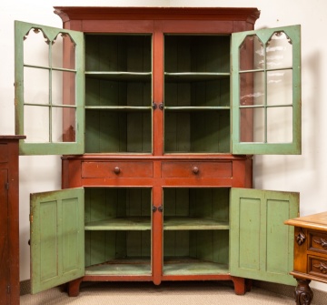 19th Century Red Painted Corner Cabinet
