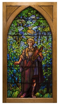 Tiffany Studios Leaded Glass Window of Boy David Holding a Harp