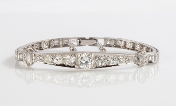 Lady's Art Deco Platinum and Iridium Fancy 3.68 ct Diamond Bracelet