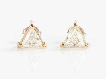 Pair of 14K Gold and Diamond Studded Earrings