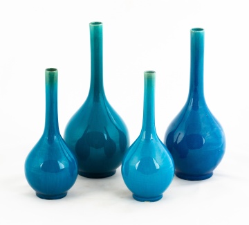 (4) Qing Dynasty Blue Glazed Ceramic Bud Vases