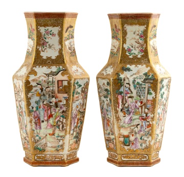 Pair of Chinese Export Hexagonal Porcelain Vases