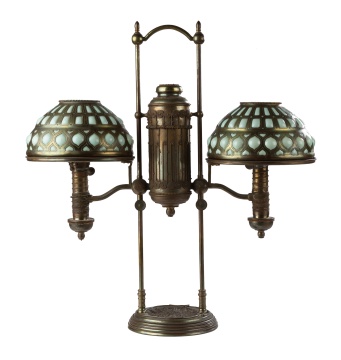 Tiffany Studios, New York Moorish Double Student Lamp