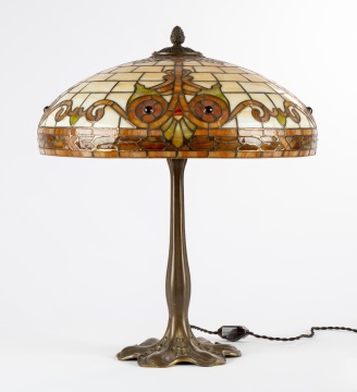 R. Williamson Stylized Owl Leaded Glass Lamp