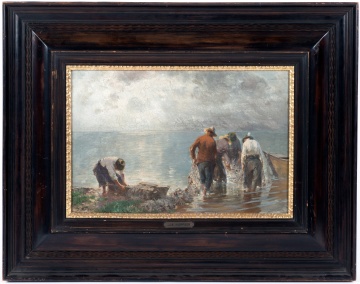 Joseph Wopfner (Austrian, 1843-1927) Men Hauling Fishing Nets