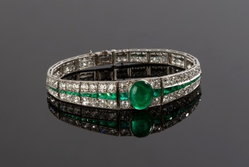 Lady's Art Deco Platinum, 4.55 ct Emerald and 7.78 ct Diamond Bracelet