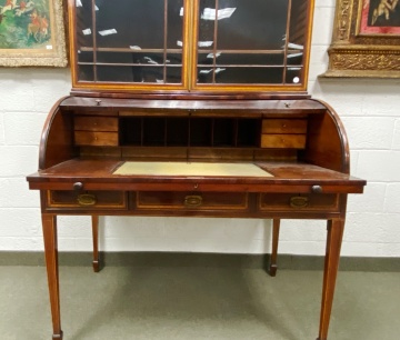 Fine George III Tambour Desk and Bookcase