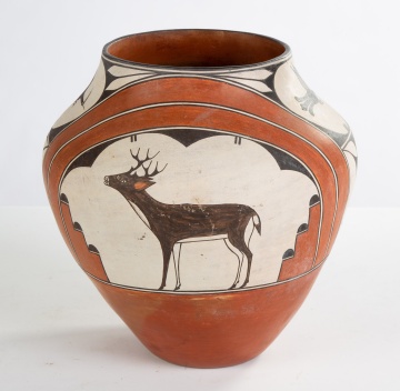 Native American Zia Pueblo Pottery with Deer and Birds