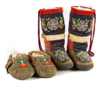 Pair of Great Lakes, Native American Boots and Moccasins