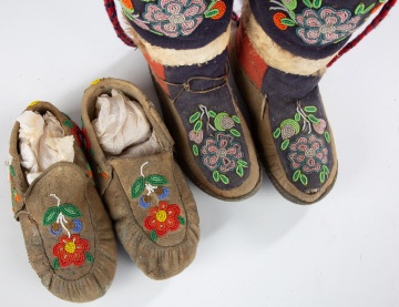 Pair of Great Lakes, Native American Boots and Moccasins