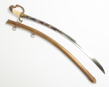 Eagle Headed Sword with Blue and Gild Blade and Chased Brass Scabbard