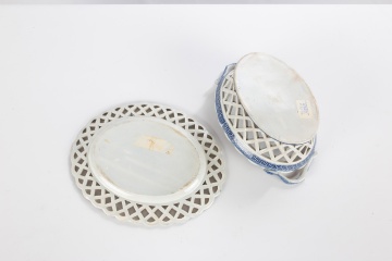 Spode Blue Transfer Printed Fruit Basket and Stand