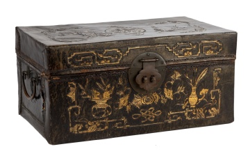 Chinese Parcel Gilt and Lacquered Leather Trunk
