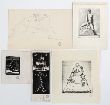Rockwell Kent (American, 1882-1971) (4) Pen, Ink & Pencil Drawings & Book Plate
