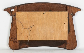 Arts & Crafts Style Carved Oak Wall Plaque with Art Pottery Tiles