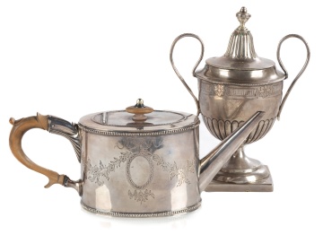 George III Sterling Silver Teapot & Russian Covered Urn