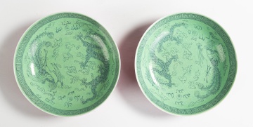 (2) Chinese Porcelain Dragon & Phoenix Deep Dishes