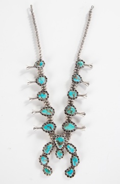 Silver & Turquoise Squash Blossom Necklace