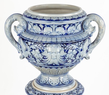 Monumental German Salt Glazed Stoneware Urn & Pedestal