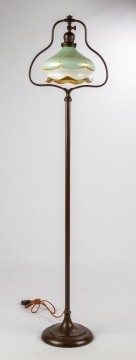 Attributed to Quezal Art Glass Shade on Handel Bronze Floor Lamp