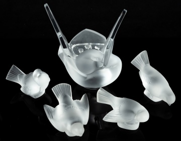 (5) Lalique Frosted Birds