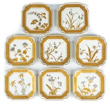 (8) E Brownfield & Son Hand Painted and Enameled Porcelain Plates